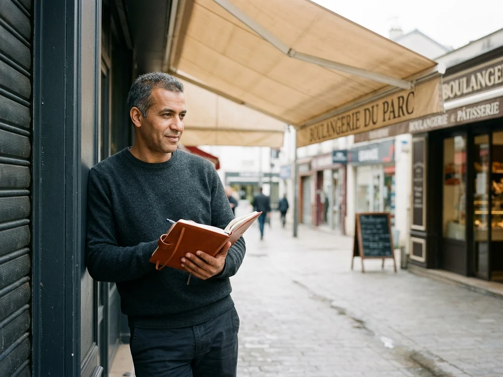 Commerçant au Blanc-Mesnil devant sa boutique, illustrant la proximité et l'ancrage local au 93150.