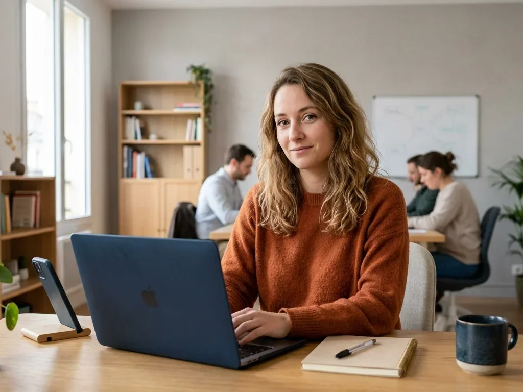 Nicolas, consultant en conversion web, élabore une stratégie digitale dans un bureau moderne et lumineux.
