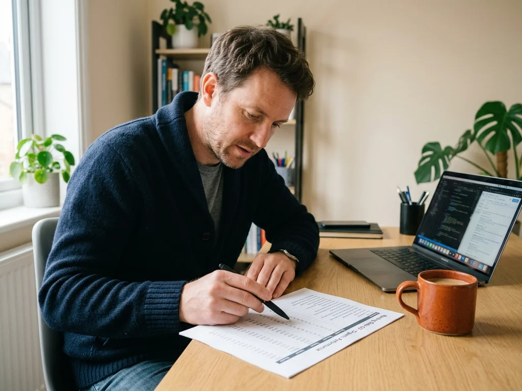 Consultant SEO examinant des tableaux de bord imprimés pour garantir la rentabilité des investissements digitaux.
